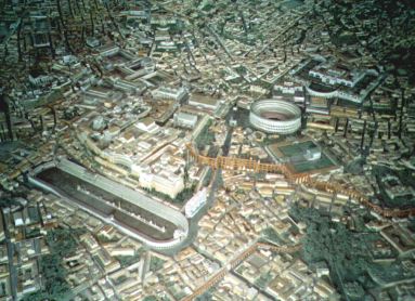 Rekonstruktion af oldtidens Rom med Colosseum m.m.