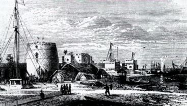 Havnen i Stone Town i midten af 1800 tallet.