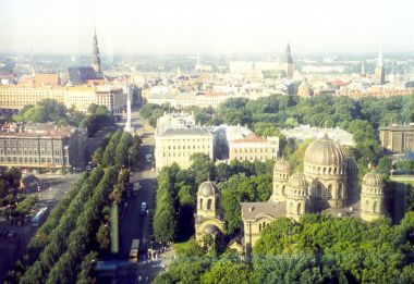 Udsigt fra hotellet over Riga